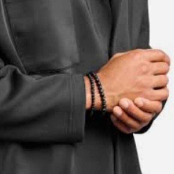 Men's Striking black natural Obsidian Bead Stretch Bracelet - Picture 5 of 7